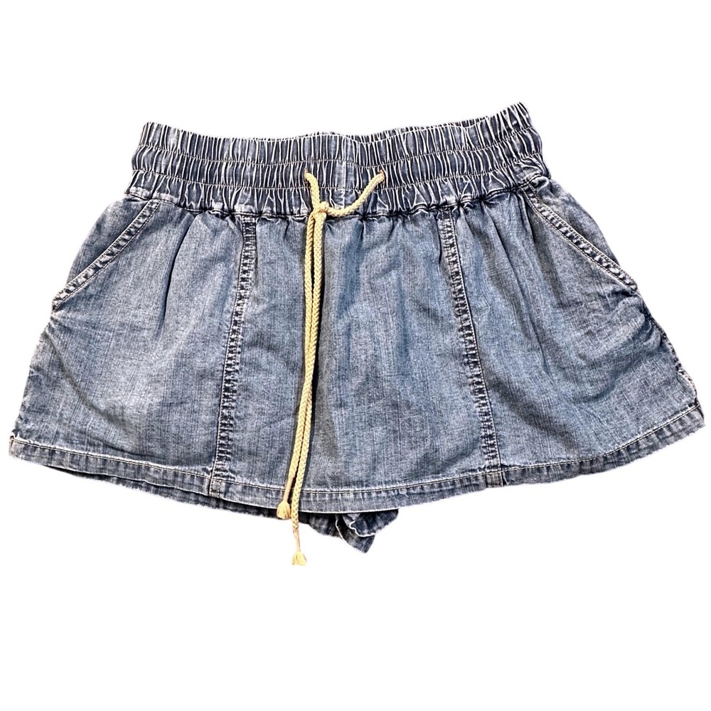 Free People We The Free Large Madeline Pull-On Skort Indigo Chambray Blue Denim - Picture 3 of 9